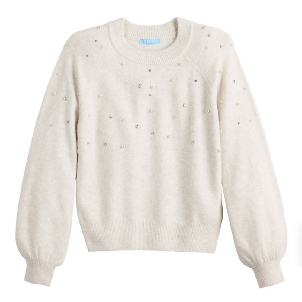 Draper James RSVP Long Sleeve Gray Jeweled Sweater Size Large